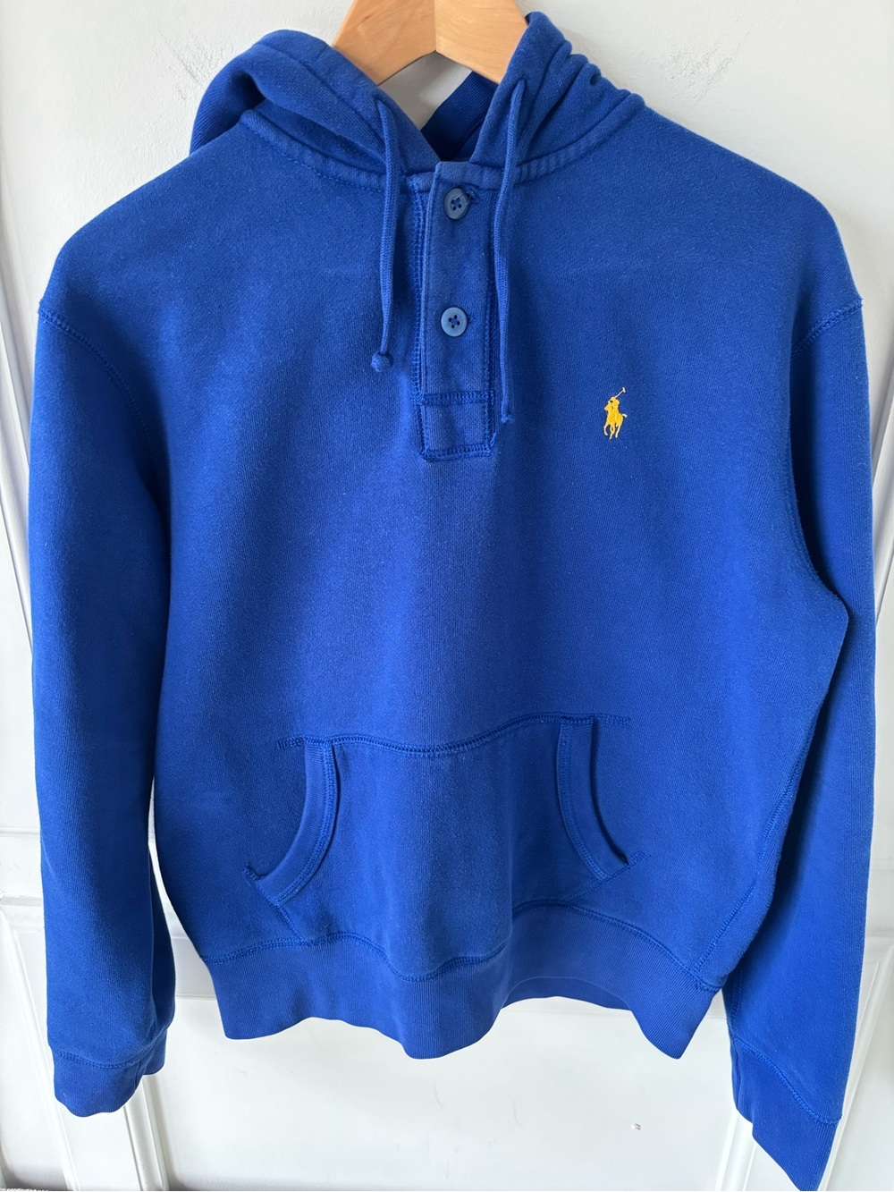 Vintage Polo Ralph Lauren Henley Hoodie Royal Blue Yellow Pony Size M